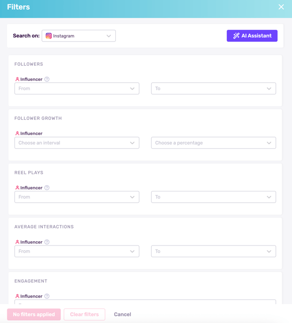 influencer discover filters