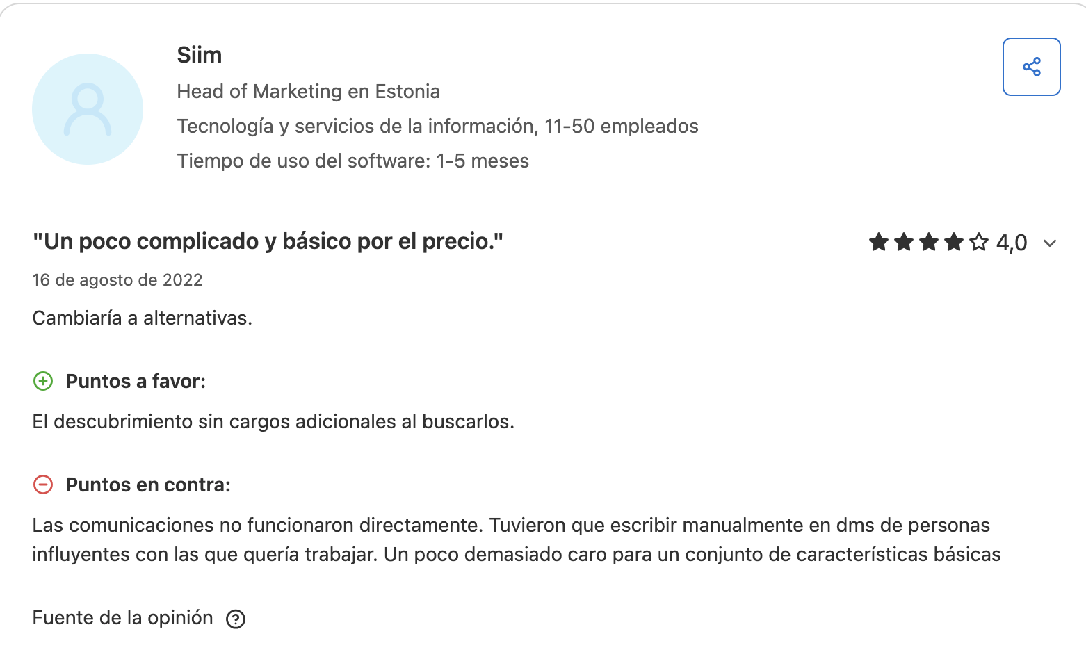 Comparativa Modash